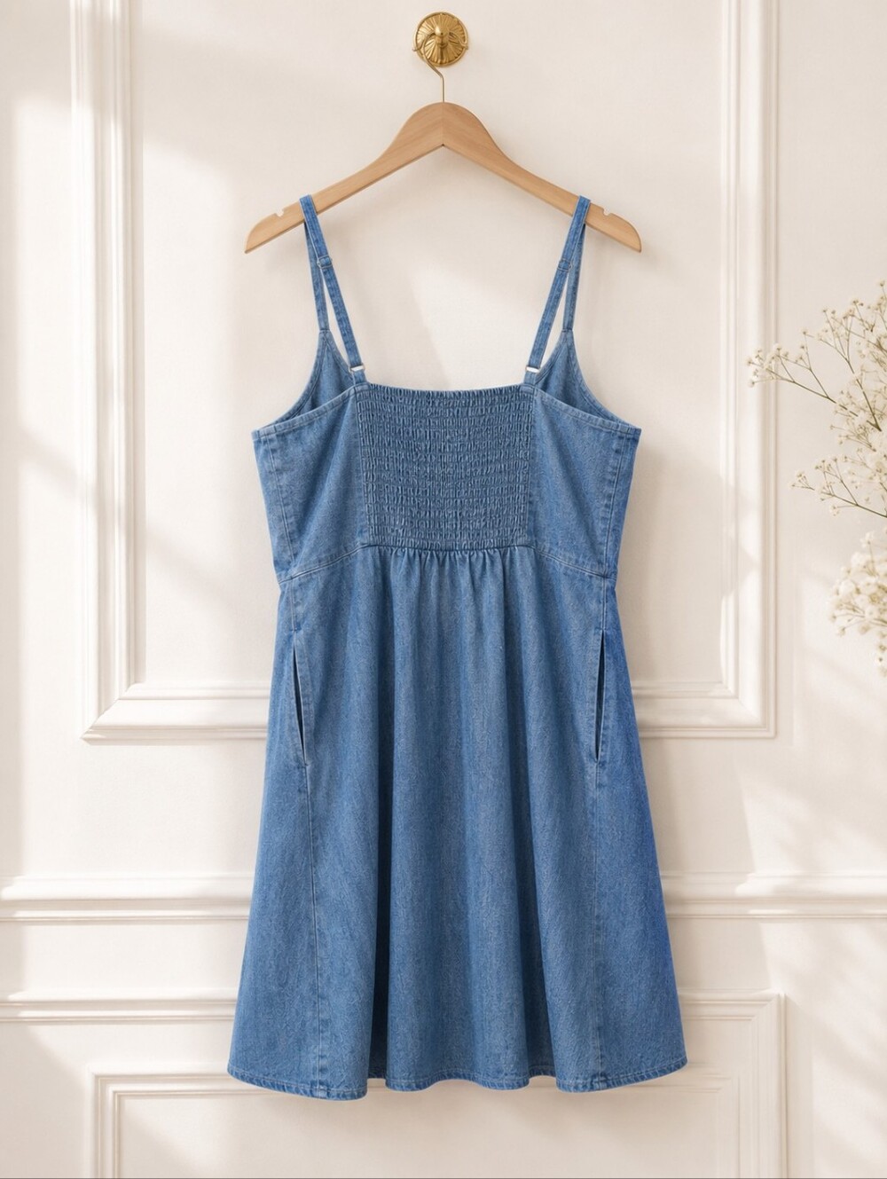 Old Navy 100% Cotton Denim Sundress | Adjustable Straps | Pockets | Size M - Picture 6 of 8